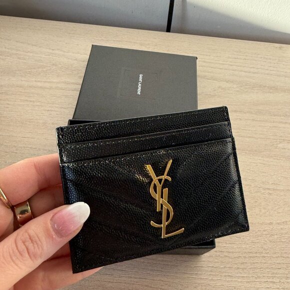 NWT Saint Laurent YSL Card Holder Chevron Pattern Black Leather Grain De Poudre - Picture 4 of 10